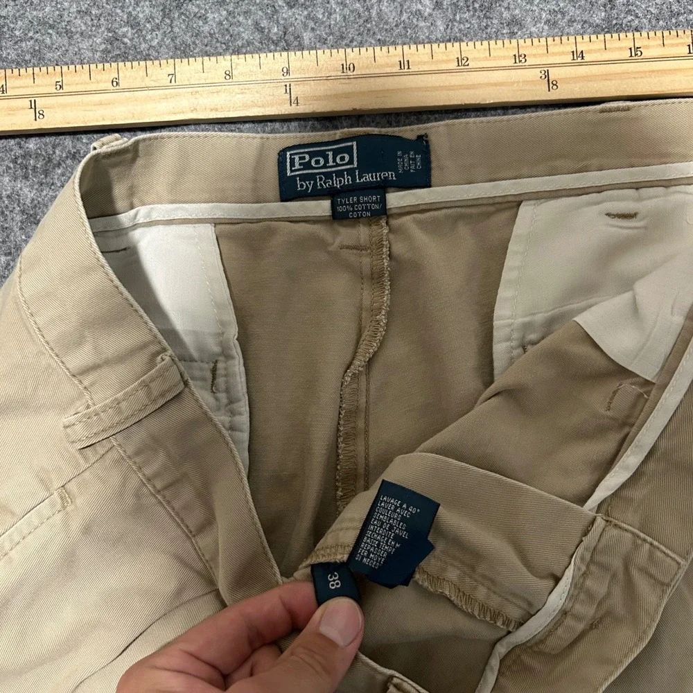 Polo Ralph‎ Lauren Tyler Short Pleated Khaki Chino Shorts Tan Mens Size 38 90s